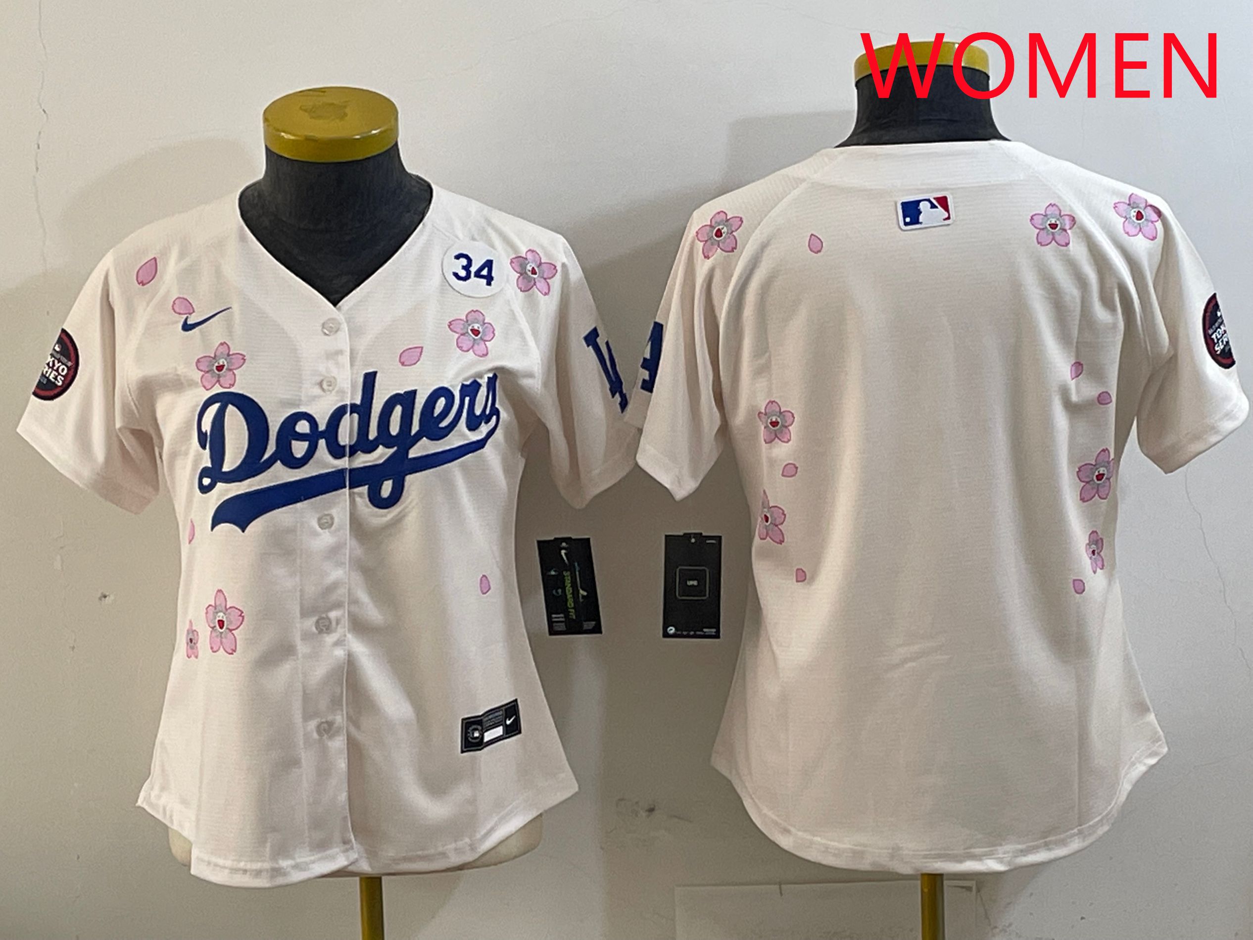 Women Los Angeles Dodgers Blank Cream Sakura Edition 2025 Nike MLB Jersey style 5